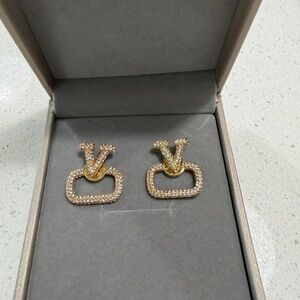 Gold Crystal Pavé V-Shaped Drop Earrings